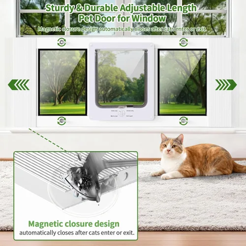 Vista 4 de Puerta de gato con marco de aluminio con cierre automático magnético, ancho ajustable horizontal, puerta de mascota de ajuste rápido para inserción