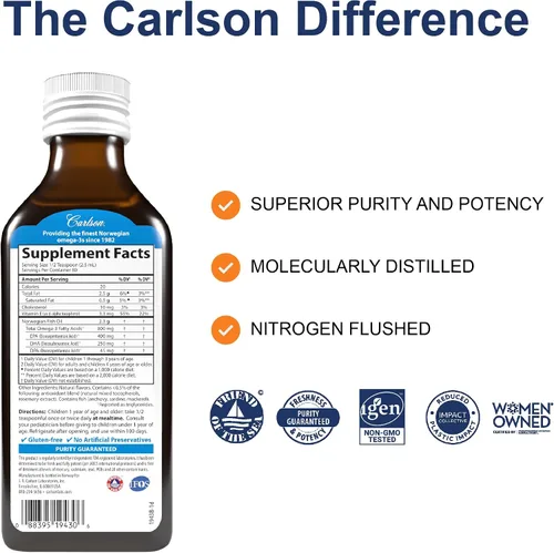 Vista 2 de Carlson El aceite de pescado The Very Finest para niños, 800 mg, 200 ml