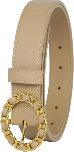 Vista 147 de Cinturón de cuero clásico con hebilla de metal para mujer con vestido de jeans