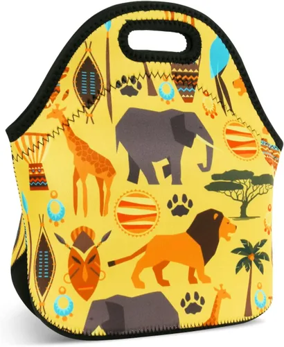 Vista 2 de Violet Mist Bolsa lonchera de almuerzo de neopreno, reutilizable, aislante, para escuela, picnic, bolsa de almuerzo, organizador para mujeres, Africa