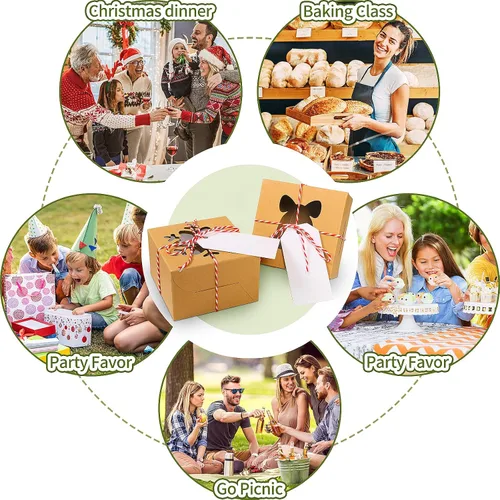Vista 4 de 24 piezas Cajas de pastelería marrones con ventana, cajas de galletas de Navidad pequeñas de 4x4x2.5 pulgadas, cajas de regalo de Navidad