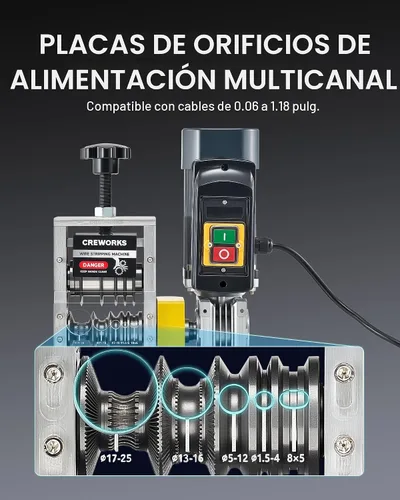 Vista 4 de CREWORKS Máquina peladora automática de cables con motor de 180 W, máquina peladora de cables eléctricos de 5 cuchillas para alambre de chatarra