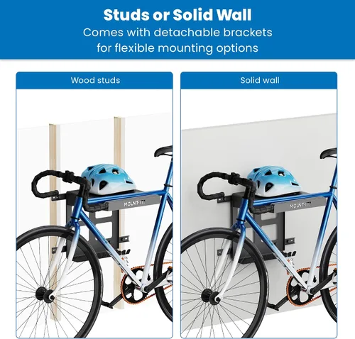 Vista 4 de Mount-It! Soporte de pared para bicicleta con estante y ganchos, soporte horizontal para interiores para garaje, hogar, ahorro de espacio, colgador