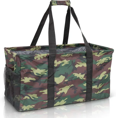 Vista 18 de Bolsa de utilidad extragrande Lucazzi - Cesta de lona rectangular plegable reutilizable con marco de alambre con dos bolsillos exteriores para Ancla