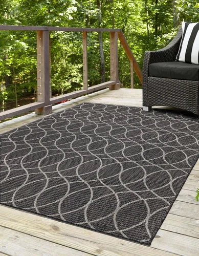 Vista 4 de Unique Loom Outdoor Trellis Collection - Alfombra rectangular de 2 x 3 pies 1 pulgada, color carbón y marfil Carbón / marfil