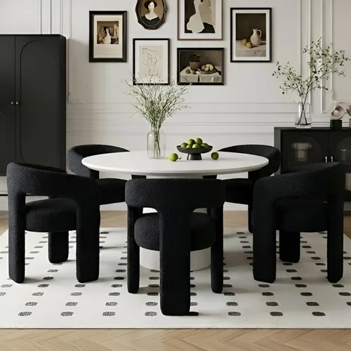 Vista 22 de Silla de Comedor Moderna de Chenille Tipo Barril Tapizada en Tela para Comedor con Brazo, Cómoda Silla Auxiliar de Acento para Cocina/Sala