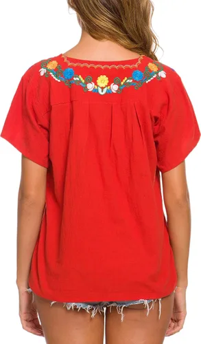Vista 6 de YZXDORWJ - Cómoda blusa mexicana bordada de verano y sin mangas para mujer