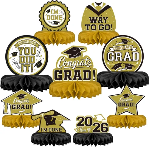 Vista 12 de 9 piezas de decoraciones de fiesta de graduación para clase de 2026, centro de mesa de felicitaciones de graduación de felicitaciones de graduación