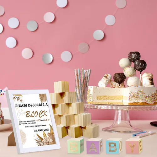 Vista 7 de Bloques de madera para bebé de 70 piezas para juego de baby shower