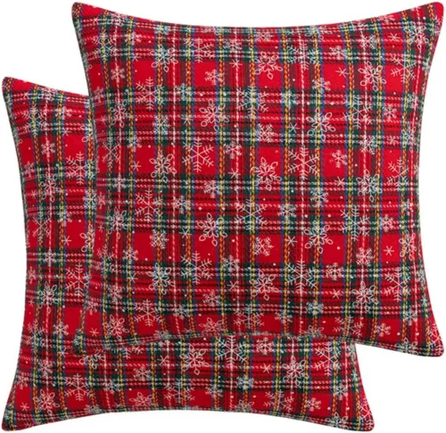 Vista 10 de MOJUN Juego de 2 fundas de almohada navideñas de 18 x 18 pulgadas, fundas de almohada decorativas de Navidad con copos de nieve, funda de cojín