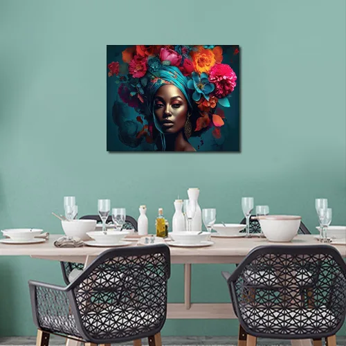 Vista 2 de Kit de pintura por números para adultos, niños, mujeres negras en pintura floral por números, diadema con flores, kits de pintura al óleo