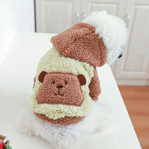 Vista 4 de Suéter de sherpa con capucha para perro pequeño, abrigo de forro polar cómodo y suave con capucha para clima frío, ropa cálida para perros pequeños