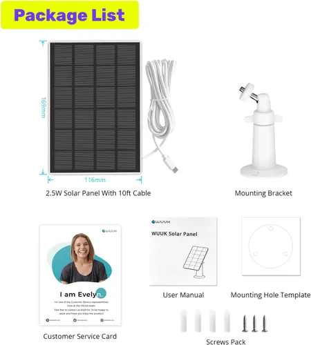 Vista 6 de Panel solar certificado, compatible con cámara WUUK recargable para exteriores, fuente de alimentación continua, panel solar de 2.5 W para cámara