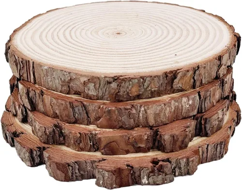 Vista 2 de Discos redondos naturales, rebanadas de madera rústica, 4 piezas de 8.2-9 pulgadas, kit de madera sin terminar, círculos para manualidades