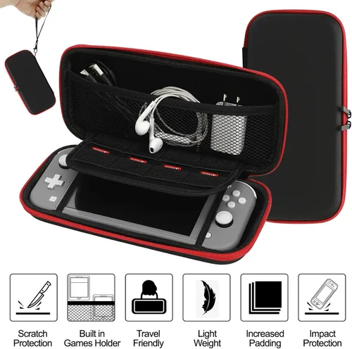 Vista 3 de Switch Lite - Paquete de accesorios, kit con funda de transporte, funda de TPU con protector de pantalla, base de carga, soporte de juego, funda