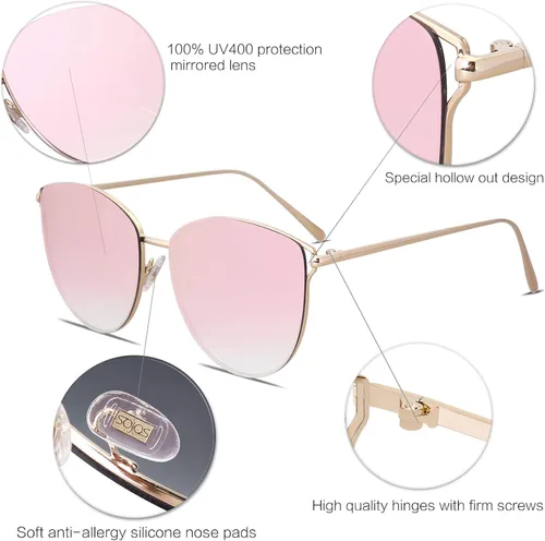 Vista 5 de SOJOS SJ1085 - Lentes de sol planos con espejo para mujer