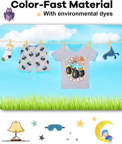 Vista 7 de DAUGHTER QUEEN - Pijama para niños de 4 piezas, conjunto corto 100 % algodón, talla 18 meses-12 años