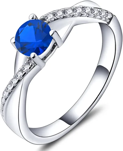 Vista 10 de YL 925, Anillo de compromiso de plata, piedra de nacimiento de corte redondo de 5MM, anillo infinito para mujer 01-Granate-Enero
