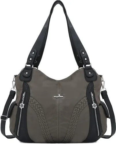 Vista 15 de Carteras y bolsos de mano para mujeres, bolso tote de moda, bolsos de hombro con asa superior, carteras tipo satchel de cuero sintético lavado