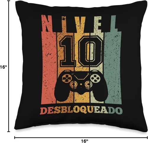 Vista 4 de 10 Años Regalo Cumpleaños Para Hombre, Niño Regalo Años Gamer Nivel 10 Desbloqueado - Almohada (16 x 16 pulgadas), multicolor