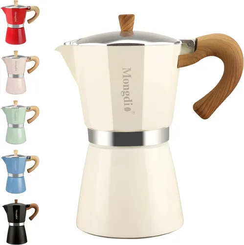 Vista 9 de Mongdio Cafetera de café expreso Moka Pot, cafetera cubana, cafetera de estufa Moka Italian Espresso Greca, cafetera percoladora, 3 tazas de Negro