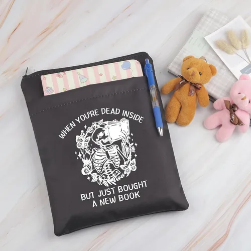 Vista 4 de Funda protectora de libro con diseño de calavera, cuando estás muerto por dentro, pero acabas de comprar un libro nuevo para amantes de los libros