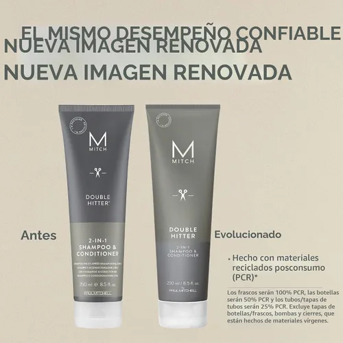 Vista 6 de MITCH by Paul Mitchell Double Hitter Champú y acondicionador 2 en 1 para hombres, para todo tipo de cabello
