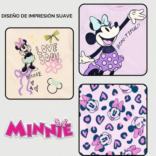 Vista 6 de Disney Minnie Mouse - Paquete de 3 camisetas para bebés y niños pequeños Lavanda/Beige/Rosa