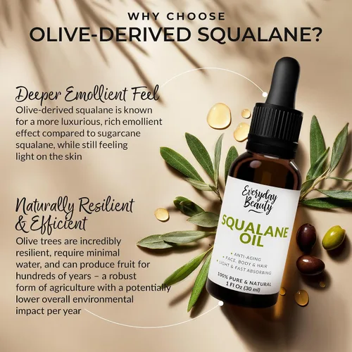 Vista 3 de Aceite de escualano - Aceite facial 100% puro y natural derivado de plantas, botella de vidrio de 1 onza líquida y cuentagotas - Aceite hidratante