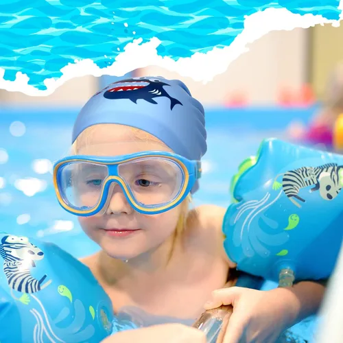 Vista 5 de Sintuff 3 Pcs Kids Swim Caps Toddlers Swimming Caps Silicone Swim Cap for Boys Girls (Age 4-12) Baby Waterproof Cartoon Bathing Hats for Long and