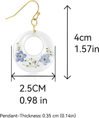 Vista 32 de Pressed Flower Earrings,Handmade Forget-Me-Not and Queen Anne's Lace Wildflower Earrings,Unique Resin Dried Flower,Perfect for Parties