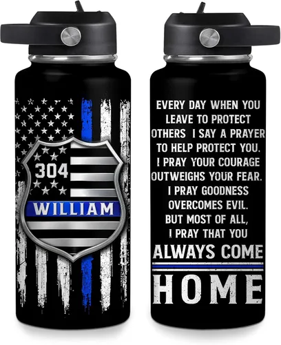 Vista 12 de Hyturtle Botella de Agua Personalizada de Policía - Botella de Acero Inoxidable Aislada con Tapa a Prueba de Fugas 18 oz, 32 oz - Regalo de Bandera