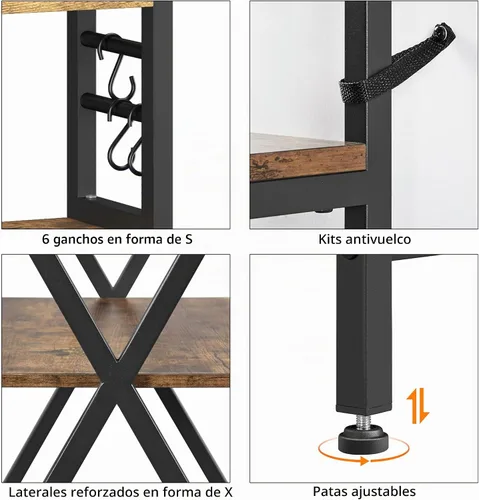 Vista 3 de Yaheetech - Estantería de cocina de 6 niveles, mesa de café de 31.5 pulgadas, gabinete para microondas de estilo granja para espacios pequeños