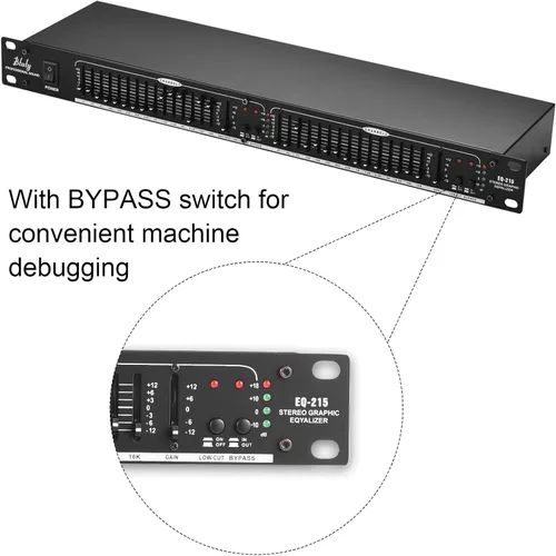 Vista 4 de Audio Ecualizador EQ-215 - Ecualizador dual de 15 bandas de 1U, montaje en rack, ecualizador gráfico estéreo de 2 canales, ecualizador estéreo