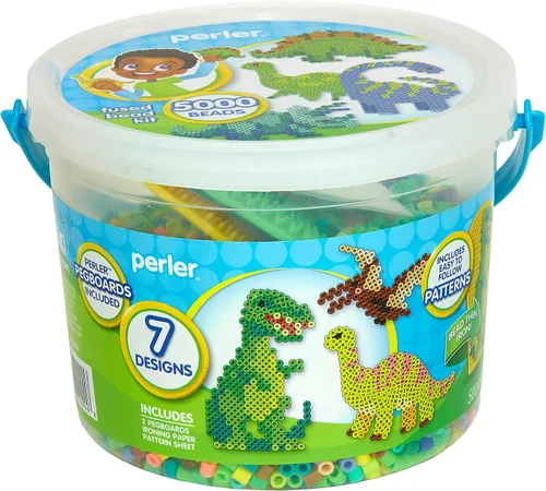 Vista 13 de Perler Kit de actividades para manualidades con cuentas de dinosaurios, 5004 piezas 5000 Beads, 2 Pegboards, Pattern, Ironing Paper, and more