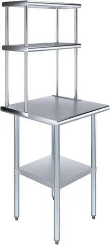 Vista 10 de Mesa de trabajo de acero inoxidable resistente aprobada por la NSF con estante inferior ajustable para cocinas, cuartos de servicio, almacenamiento