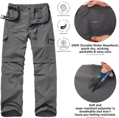 Vista 5 de Hiking Pants for Men Convertible Zip Off Boy Scout Quick Dry Lightweight Cargo Travel Safari Pants