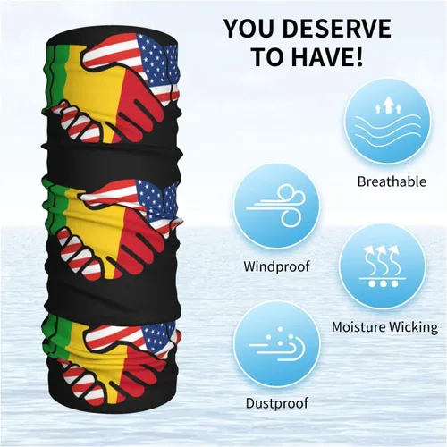 Vista 9 de Neck Gaiter Mali Malian American Flag USA Handshake Face Cover Scarf Uv Sun Protection Balaclava Head Mask for Men Women Fishing Mask Hiking Cycling