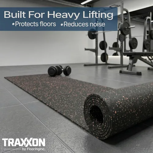 Vista 6 de Rollo de piso de goma resistente de 1/4" de espesor de Floor Inc Tapetes de piso de goma reciclada flexibles para gimnasio en casa Tapete