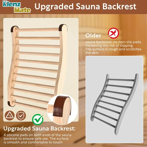 Vista 4 de 2 respaldos de sauna mejorados, accesorios de sauna de 20 pulgadas, silla de sauna de diseño ergonómico en forma de S, con almohadillas