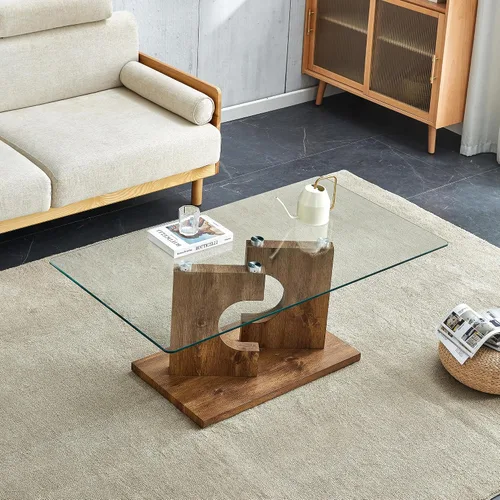 Vista 3 de Mesas de centro de cristal para sala de estar, mesa central rectangular moderna de 47.2 pulgadas, mesa de cóctel minimalista con parte superior
