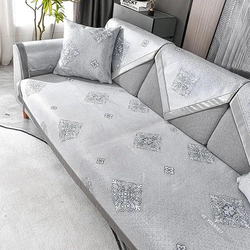 Vista 3 de Fundas de sofá de seda de hielo para sofá de 1, 2, 3, 4 plazas, funda de sofá fresca de verano, funda de sofá antideslizante en forma de L, tapete