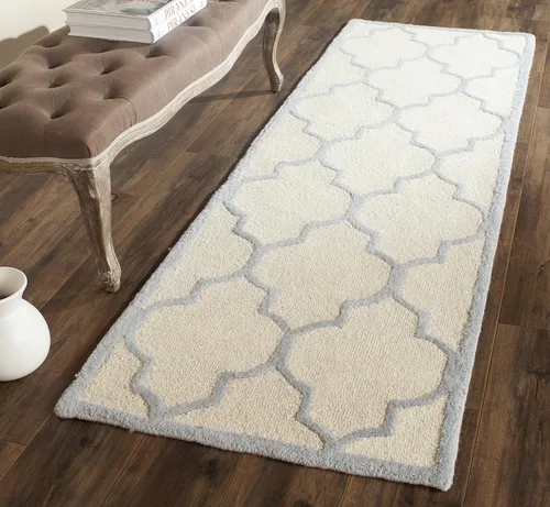 Vista 58 de Tapete Safavieh de la colección Cambridge, modelo CAM134X, hecho a mano, de lana de primera calidad, formas geométricas marroquíes, color gris