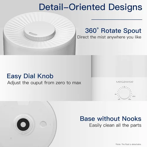 Vista 5 de MegaWise Humidificadores de niebla fría de recarga superior saludable para dormitorio, vaporizador de aire ultrasónico de 24 dB con filtro de agua