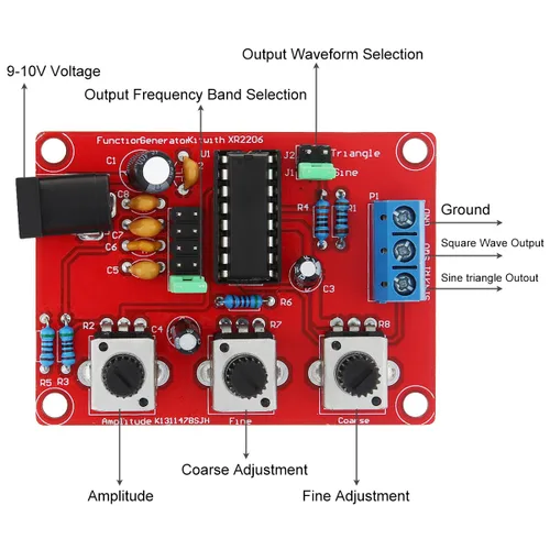 Vista 4 de Generador de señal de función precisa XR2206 1Hz-1MHz Triángulo sinusoidal ajustable Módulo de frecuencia de salida cuadrada