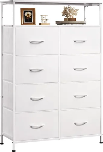 Vista 20 de WLIVE Torre de almacenamiento de tocador de 8 cajones de tela beige Bouclé para dormitorio