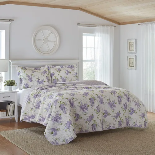 Vista 2 de Laura Ashley - Juego de edredón individual, ropa de cama reversible de algodón con funda a juego, decoración ligera para todas las estaciones