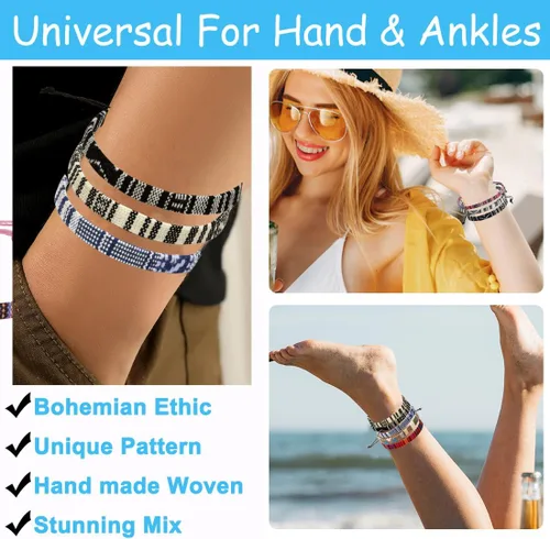 Vista 4 de Conjunto de pulseras de playa para hombres y mujeres, pulseras para hombres, pulseras bohemias hechas a mano, pulseras envolventes de joyería