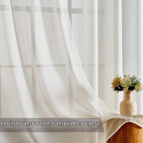 Vista 5 de MIULEE 2 paneles de cortinas traslúcidas con textura de aspecto de lino natural, elegantes cortinas de marfil sólido, con ojales en la parte