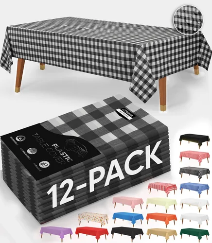 Vista 32 de Utopia Kitchen Mantel de plástico desechable (paquete de 6 unidades, 54 x 108 pulgadas), mantel rectangular negro, impermeable, resistente a